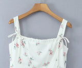 White Floral Print Bow Strap Chiffon Mini Dress-Outfit