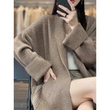Korea's Dongdaemun Korean Version Of The Coat Woman Thicked Medium And Long Foreign Matchn Flower Cardigan Loose Lazy Knitted