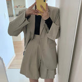 Office Lady Two Piece Outfits Long Sleeve Coat and High Waist Shorts Elegant 2 Piece Sets Korean Style Casual Pants