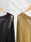 Toloer And After Two Wear Sand Dune Waste Wind Top Hole Long Sleeve T-Shirt Hollow See-Through Blouse Rope Tie Tie