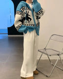 Deer Jacquard Hooded Knitting Zipper Cardigan-Outfit