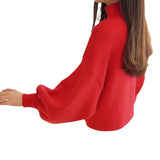 Half-High Collar Bottom Thin Sweater Loose Bat Sweater Hoodie Lantern Sleeve Sweater Women's Dress-Outfit