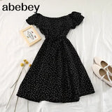 Print Floral Women Dress Spring Summer Bow Vestidos Chiffon Beach Style Student Sweet Mini