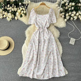 Collar Polka Dot Dress Women Short Puff Sleeves 2022 New Summer Beach Sundress French Sweet Chiffon Long