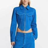 Toloer 2024 New High Waist Short Slim Denim Jacket Temperament Commuter Waist Show Thin Jacket Jacket Women's Clothing-Outfit