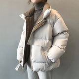 Winter New Style Solid Cotton-Padded Jacket Women Oversize Bread Stand-Up Collar Thick Warm Causal Chic Coat Parka