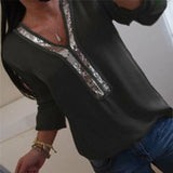 Blouse Plus Size V Neck Blouse Casual Loose Sequin Ladies Tops Women Shirt Top Long Sleeve Blouses Womens Tops And