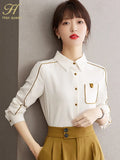Han Queen 2023 New Arrival Shirt Women's Blouse Vintage Work Casual Tops Chiffon Blouse Elegant Loose Pocket Business Shirts-Outfit