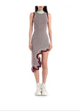 Asymmetrical Wavy Hem Round Collar Knit Midi Dress-Outfit