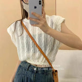 Women Hollow Out Sexy Camis Korean Fashion Design Knitted Sleeveless Tops Casual Female All Match Tanks Summer New-Outfit