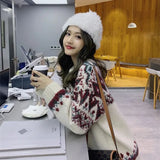 Women Knitting Christmas Streetwear Warm Fairy Vintage Sweater New Loose Thickened Geometric O-Neck