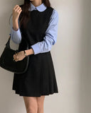 Chic Spring And Autumn New Niche Casual Temperament Versatile French Vintage Lady Waist Pleated Vest Dress-Outfit