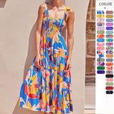 Summer Women's New Commuting Sleeveless Hot Girl Prints Long Sling Dress