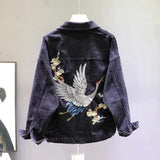 Spring Loose-Fit Denim Jacket Handsome Boyfriend Wind Heavy Embroidery Small Crane Fashionable Black Jacket Women's