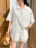 Name Maid Small Fragrant Suit Female Hollow Embroidery Top + Shorts Casual Set Shenzhen South Oil Women's