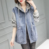 Toloer Hooded Coat Female Autumn New Plus Size Fashion Short Splicing Loose Small Versatile Autumn Jacket-Outfit