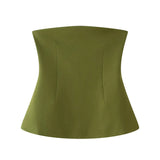 Spring Sexy Women's Pure Color Bare Shoulder Sleeveless Word Collar Short Shirt With Breast