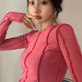 Toloer Sides Wear Bright Line Design Sense Long-Sleeved T-Shirt Bottom Shirt Female Slim And Versatile 2024 Spring New Women's
