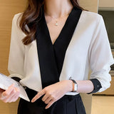 Women V-Neck White Chiffon Blouse Shirt Women Tops Long Sleeve Blouse Women Blusas Mujer De Moda 2021 Blouses Femme