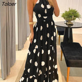 Women's Clothing Spring Summer Polka Dot Print Halter Backless Ruched Maxi Dress Elegant Party Wedding Sleeveless