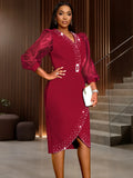 Women's Fashion V-Neck Bubble Sleeve Perspective Dress High Waist Nails