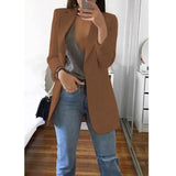 Women Autumn Blazer Jacket Solid Color Long Sleeve Work Suit Coat Office Lady Elegant Tops Casual Cardigan