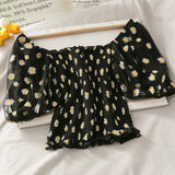 Puff Sleeve Top Square Neck Mesh Top Crop Tops Ruffle Blouse Women 2022 Korean Kawaii Clothes Summer Blouses Vintage