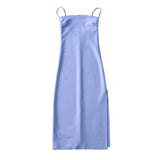 Summer New Hot Girl Sexy Fashion Flat Mouth Word Shoulder Solid Color Slim Forked Dress Woman-Outfit