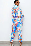 Winter Elegant Printed Long Sleeve Blazer and Match Pants Set 2 Piece OL