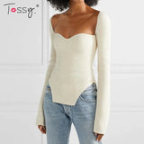 Long Sleeve Sweater 2021 Autumn Women Knit Ribbed Top Ladies Casual Knitted Tops Pullover Off-Shoulder Knitwear