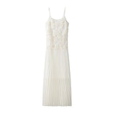 Party Small Dress 2025 Autumn New Sling Embroidered Flowers 100 Folds Under The Pendulum Pure Color