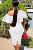 Winter Puff Sleeve One Shoulder Floral Long Bodycon