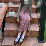 Vintage Plaid Print Maxi Skirt-Outfit