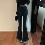 Chic Women Pants Fake Two Piece Patchwork High Waist Slim Flare Pants Black Streetwear Female Fashion Long Trouser-Outfit