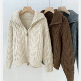 Toloer Version Of Double Zippered Strand Sweater Coat Women's 2025 Winter Design Sense Of The Collar Plus Thick Long-Sleeved Knitted Open