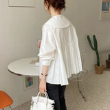 Toloer Chic Early Spring French Age Doll Collar Back Splicing Pleated Design Loose Versatile Long Sleeved Shirt Woman-Outfit