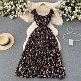 Atmosphere Feeling Flower Small Flying Sleeve Dress Female Summer Fold Lotus Leaf Edge Minority French High-Grade Orange Stalk Dress-Outfit