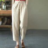 2023 Summer Casual Cotton Linen Pants Women Retro Pockets Loose Harem Pants Woman Solid Elastic Waist Trousers