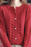 Coat Women Autumn Winter Lazy Style Harajuku Simple Korean Retro O Neck Knitted Cardigan Chic Fashion Basic