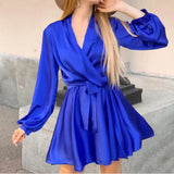 Solid-Colored Stuff Temperament Commuter Long-Sleeved V-Neck Official Picture Skirt