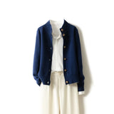 Autumn and Winter 100% Wool Cashmere Sweater Women's Self-Cultivation Half High Neck Cardigan Warm Knitted Sweater