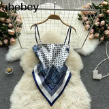 Treny Print Top Women's Sexy Backless Strap Camis Scarf Tie Crop Top Beach Holidays Sexy All-matching Summer