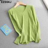2022 basic v-neck solid autumn winter Sweater Pullover Women Female Knitted sweater slim long sleeve badycon sweater