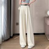 Rice White Wide Leg Pants Female Spring And Summer New Versatile Design Vertical Sense Suit Pants Loose Show Thin Straight Leg Casual Pants-Outfit