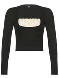 Square collar Lace Crop Top-Outfit