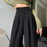 Toloer Pants Female Autumn 2024 New High Waist Pendant Straight Pear Shaped Pants Narrow Version Of The Floor Wide Leg Pants-Outfit