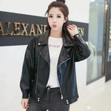 Toloer Spring And Autumn New Korean Version Of Women PU Leather Female Short Loose Small Coat Motorcycle Suit Leather Jacket-Outfit
