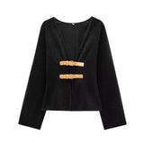 Women's Clothing 2025 Spring New Fashion V-Neck PU Leather Tripling With Soft