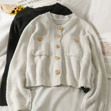 Women Knitted Cardigan Long Sleeve O Neck Single Breasted Loose Sweater Autumn Winter Korean Casual Knit