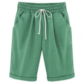 Summer Cotton Shorts Women Elasticity Waist Harajuku Lace Up Green Women's Oversize 8XL Knee Length Pants Trousers